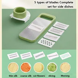 Multi-functional Vegetable Slicer with Cheese Grater Adjustable Stainless Steel Blade Comfort Grip Safety Features Easy to Clean Carrot Grater Cabbage Shredder Cucumber Slicer for Kitchen - Utensils