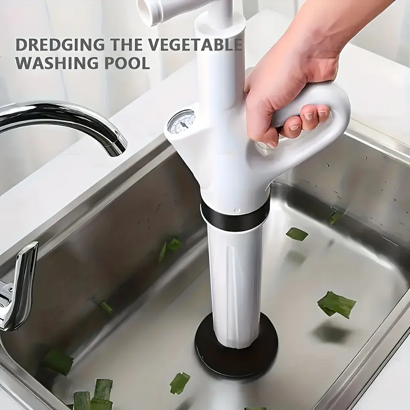 1 Heavy-Duty Drain Gun - a Powerful Toilet Plunger Designed for Unclogging Bathrooms, Sinks, And Floor Drains, Featuring an Adjustable Pressure Air Plunger Tool That Requires No Electricity, Made of Durable White Plastic with a Flexible Rub