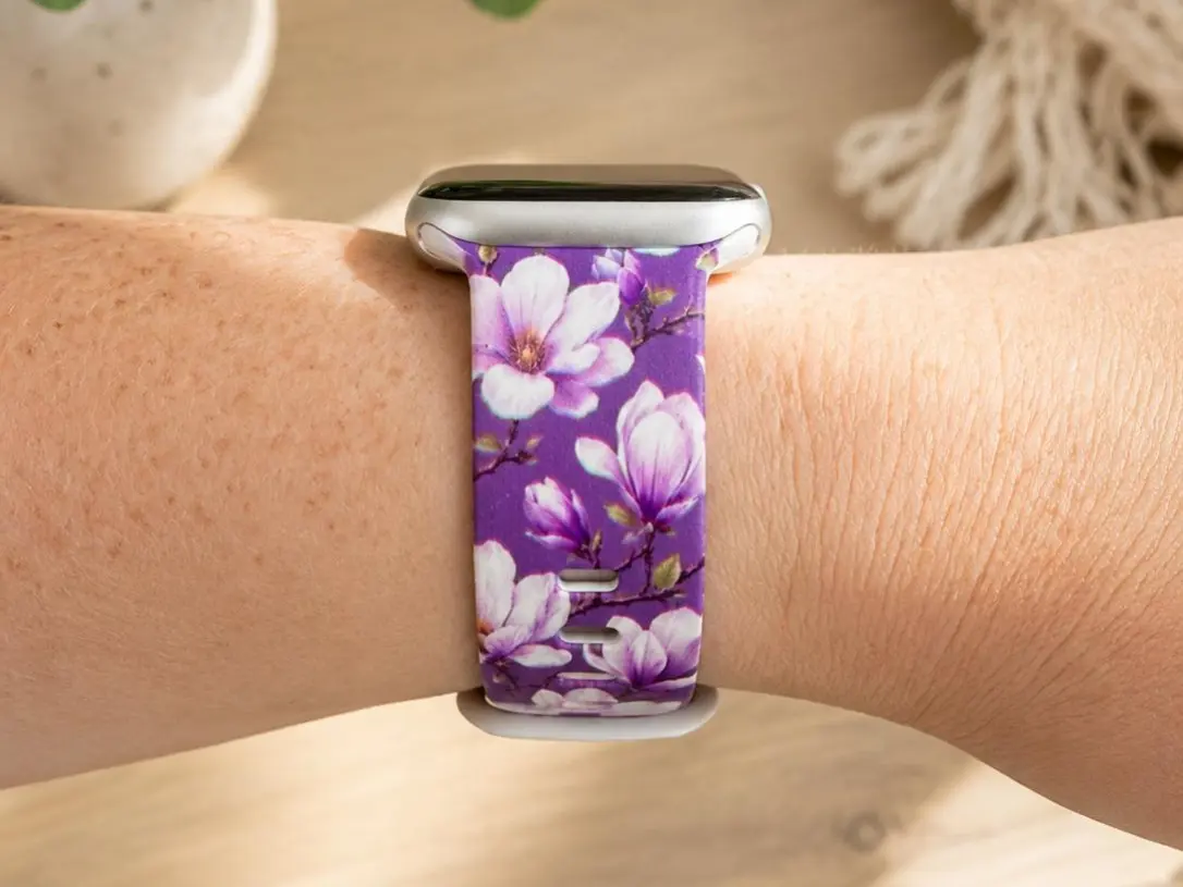 Purple Magnolia Floral Watch Band | Elegant Flower Wristband | Botanical Spring Watch Strap