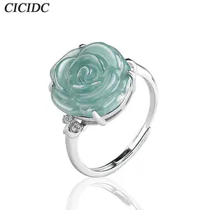 Natural Jade Ring Blue Water Rose Jade Fashion Ring Women's Ring Adjustable Jade Ring Suitable As a Gift For Girlfriend And Mother