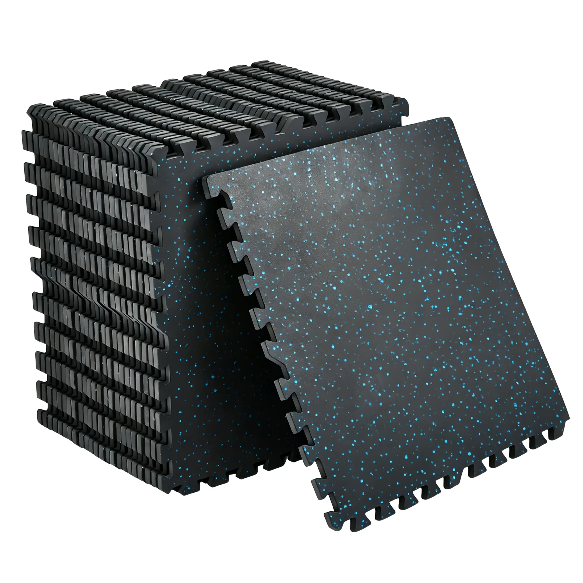 Interlocking Rubber Gym Flooring Tiles (12/24 Pack, 24 sq ft), 0.56" Thick Dual-Layer EVA Foam Exercise Mats for Home Gym, Shock-Absorbing Non-Slip Workout Floor Mats for Weightlifting & Garage Gym, Heavy Duty Protective Tiles
