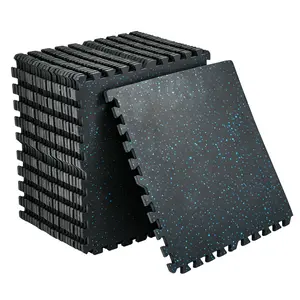 Interlocking Rubber Gym Flooring Tiles (12/24 Pack, 24 sq ft), 0.56" Thick Dual-Layer EVA Foam Exercise Mats for Home Gym, Shock-Absorbing Non-Slip Workout Floor Mats for Weightlifting & Garage Gym, Heavy Duty Protective Tiles