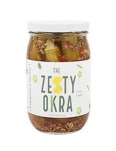 The Zesty Okra With Lemon - Tangy Southern Snack Or Cocktail Garnish - Small Batch Pickled Okra In Dill, Garlic & Spice Brine