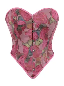 Women's Fashion New Tight Bodysuit, Elegant Floral Print Back Tie Corset, Casual Comfortable Fit, Perfect for Daily or Leisure Holidays, Corset Waist Shapewear