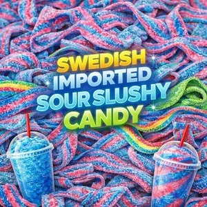 Sour Slushie Candy Belts Gummies | RAFFA | Watermelon Blue Razz Slushie Strawberry Mango Cherry & SWEDISH Imported Candy