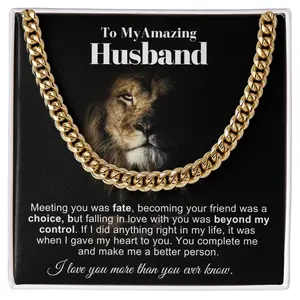 To My Husband Cuban Link Necklace Message anniversary birthday gift for him