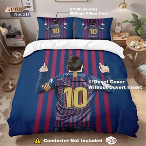 3-Piece Football Club Bedding Set, Chessboard Pattern, Suitable for Fans Teenagers Adults Bedroom Decor Gift, Includes 1 Duvet Cover, 1 Fitted Sheet and 1-2 Pillowcases