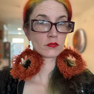 Circular logic earrings: burnt umber