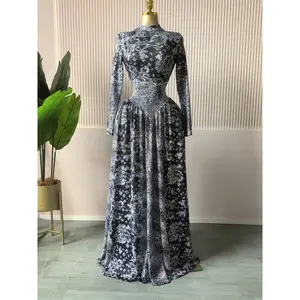 Elegant women's paisley headscarf printed dress, long sleeved round neck evening gown, sexy birthday vacation dress, women's floor length dress, dress for dance education, streetwear set