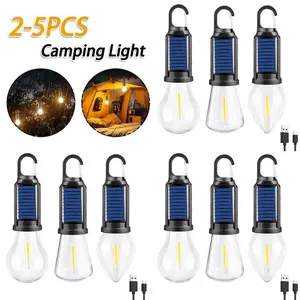 2-5PCS Solar Rechargeable Hooked Camping Light Vintage Outdoor Tent Camping Ambient Light Multi-functional Household Tungsten Lights