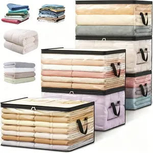 6 Pack Clear Clothing Storage Bags 60L Plastic Blanket Vinyl Foldable Moving Bags with Zipper Closet Organizer and Bedding Duvet Pillow Storage Container Space Saver Bags Space Saving Bags
