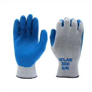 Atlas 300 Natural Latex Palm Coated General Purpose Work Glove with Poly/Cotton Liner, 10-Gauge, Blue, Small (1 Pair)