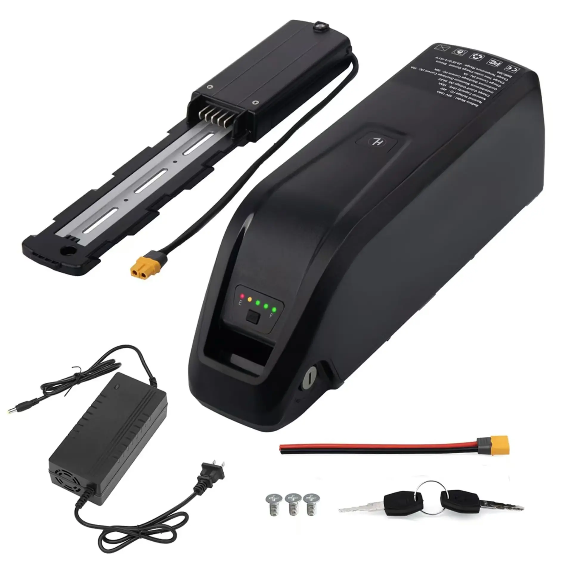 48V 15.6AH E-Bike Replacement Battery Kit, 4-Pin for 1500W Motors, 2A Fast Charger, 40A BMS, USB Interface, Battery Indicator, Power Switch, Power Save Function, Lock Keys for Adult E-Bikes