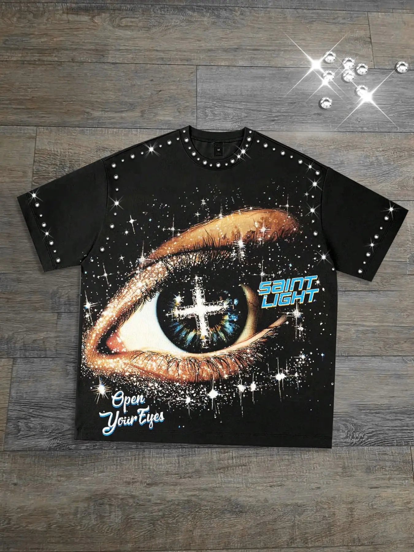 Diamond T-shirt with Round Neck, eye print and short sleeved shirt for men and women, paired with cotton, featuring an aesthetic geometric pattern. Men's casual casual European and American Streetwear fashion brand short sleeved diamond shirt
