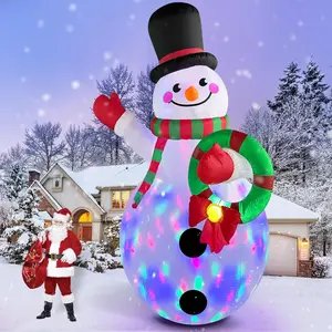 14FT Giant Christmas Inflatables Snowman Holding Garland Built-in Rotating LED Lights, Xmas Blow Up Inflatable Snowman Outdoor Decoration for Yard Lawn Garden Patio Holiday Party