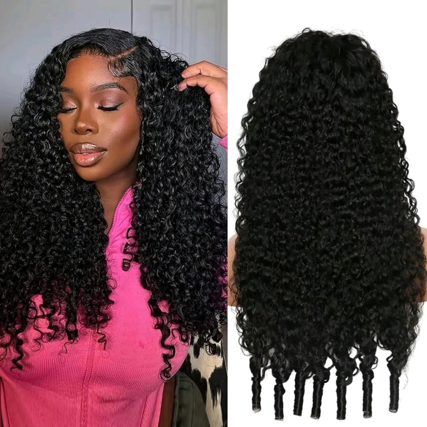 Burmese Curly Wig Human Hair 13x6 Lace Front Wigs Human Hair 180 Density HD Lace Frontal With Drawstring Wigs Pre Plucked Virgin Remy Hair with Spiral End Natural Color