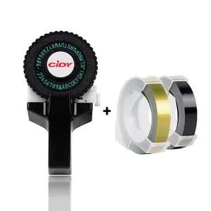 Mini Manual Printer C101 Label Embossing Tape Printer, Small Typewriter with 2 Rolls Ribbon, Handheld Stamping Machine for Notebooks, Portable