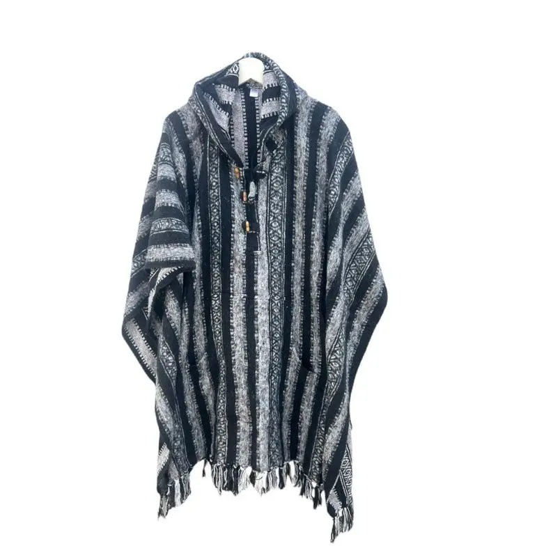 Handwoven Mexican Baja Hoodie, Cotton Poncho for Men, Bohemian Hooded Sweater, Festival Clothing, One Size