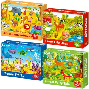 QUOKKA 4-Set 60-Piece Jigsaw Puzzles for Kids Ages 4-8 - Farm, Ocean, Safari Animal Toys, Pieces Jigsaw Puzzles