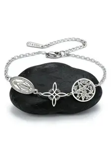 Saint Mary Witchcraft Knot Pentagon Star Bracelet, Fashion Personalized Chain Bracelet, Shiny Silver Color Gothic Stainless Steel Witch Jewelry, Luxurious Women & Girls Accessory, Exquisite Bracelet