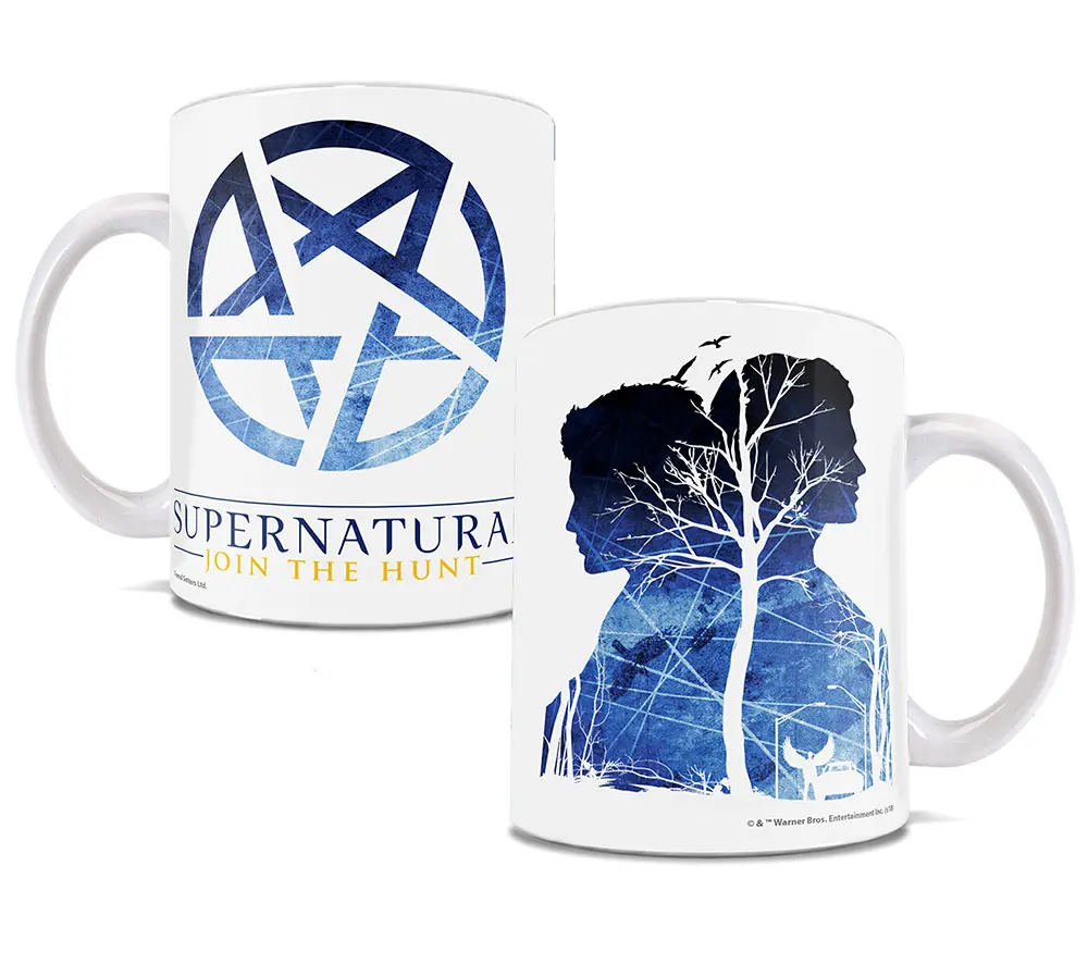 212 MAIN Ceramic Coffee Mug - Supernatural Theme Pentagram-Printed Cup with Sam & Dean Silhouettes, Reusable Pottery Kitchenware Drinkware Collectible for Couple Gifts