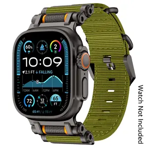 Nylon Sport Band for Apple Watch Ultra 3/2/1 – Military-Grade Durable & Sweatproof with Stainless Steel Connector – Fits Series 10-3/SE (42mm/44mm/45mm/46mm/49mm) -Black Green Smart Watch Straps (Watch Not Included)