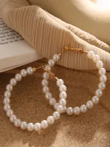 Women's 1 Pair Alloy Faux Pearl Decor Hoop Earrings Elegant Minimalist Earrings Fashionable Jewelry Accessories Hoop Shape Earrings