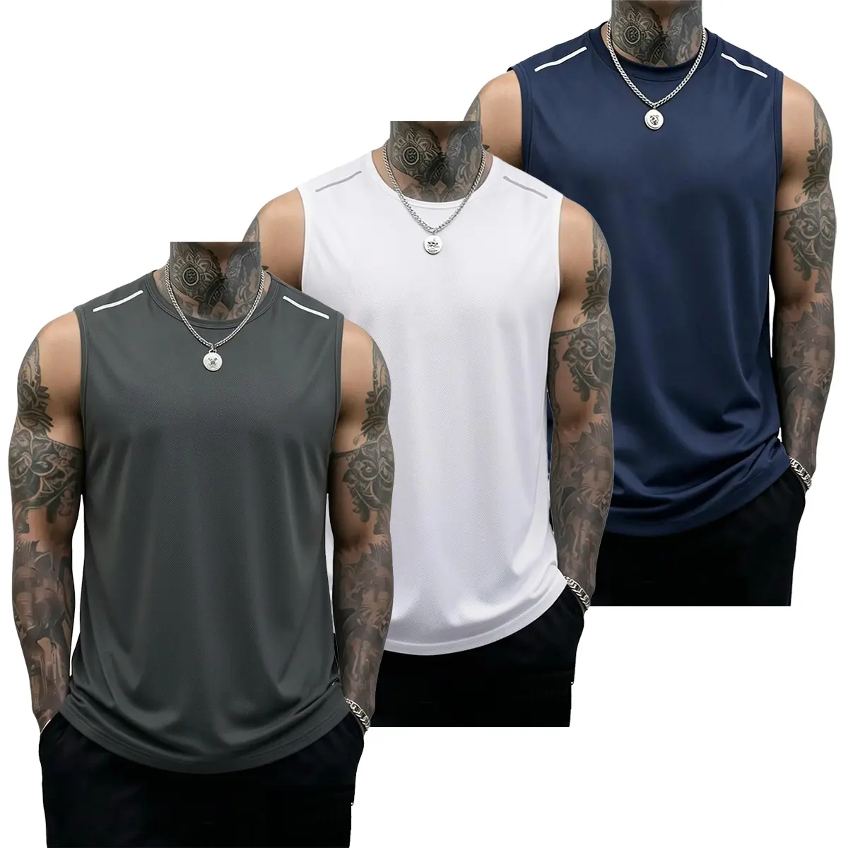 Men’s 3PCS Tank Tops 3pack Workout Set - Casual Soft Sleeveless Crew-Neck Muscle Compression Tops, Solid Color Vibe for Summer Fitness, Basketball Activities,clothes for back to school,first day of school outfits