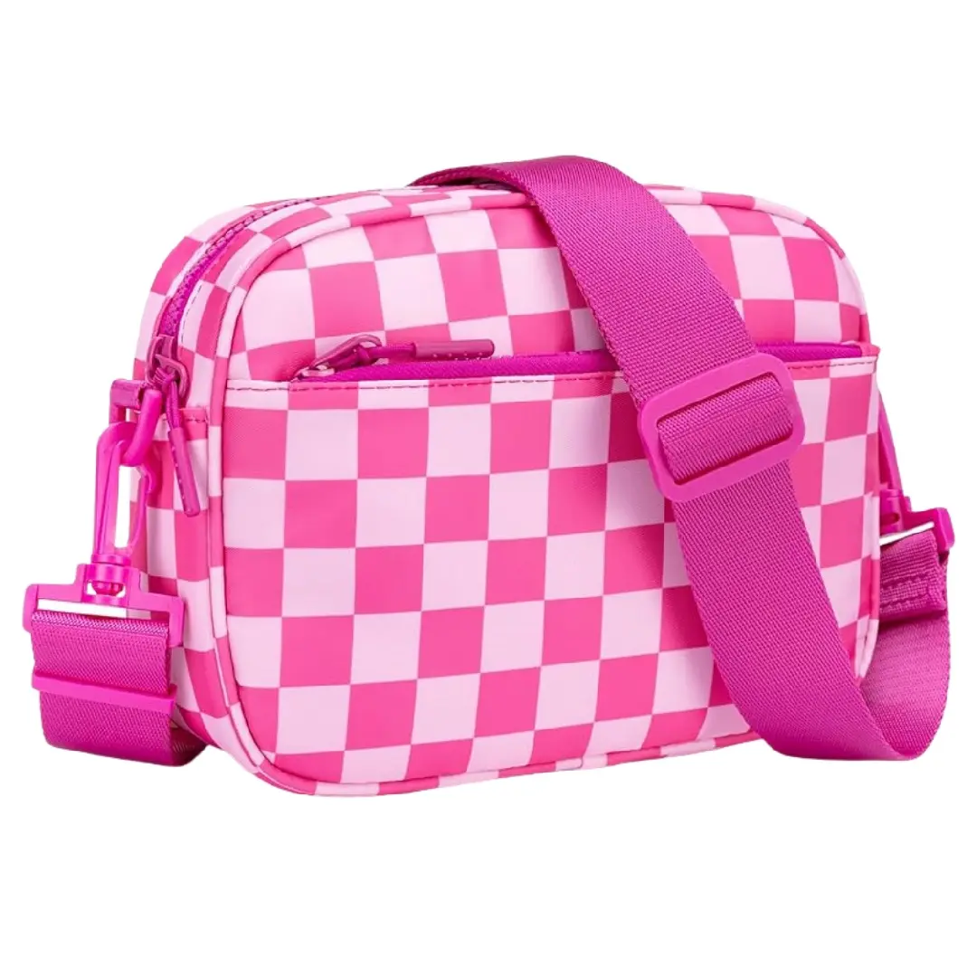 Checkered Nylon Crossbody Bag for Men & Women Unisex Mini Purse with Adjustable Strap for Traveling Small Cute Purses Trendy Shoulder Handbags Wide Strap Fashion Design Fully Functional