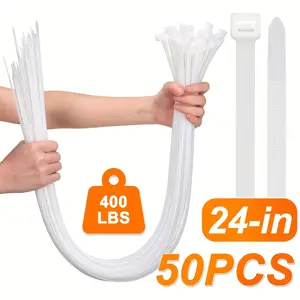 24 inch White Long Zip Ties Heavy Duty 50 PCS 400LBS Ultra Strong Plastic Wire Ties Large Cable Ties Extra Long Tie Wraps Indoor Outdoor UV Resistant