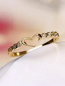 Women's Elegant Rhinestone Decor Engagement Ring, Trendy Hollow Out Heart Design Promise Ring for Women & Girls, Fashion Vintage Jewelry As Gift for Daily & Party Decor, Fashion Engagement Rings