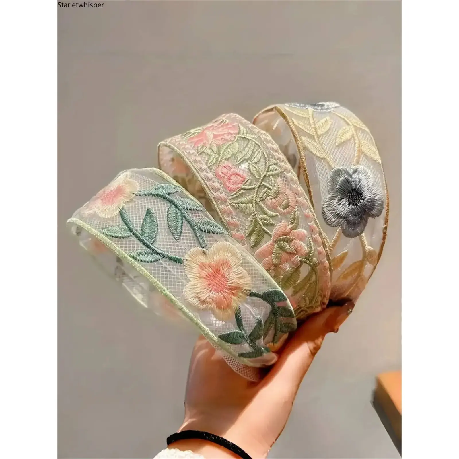 3Pcs Women's Bohemian Floral Embroidered Wide Headbands Set, Elegant Vintage Style Hair Accessories, Soft & Comfortable for Travel, Parties, Daily Outfits & Casual Styling