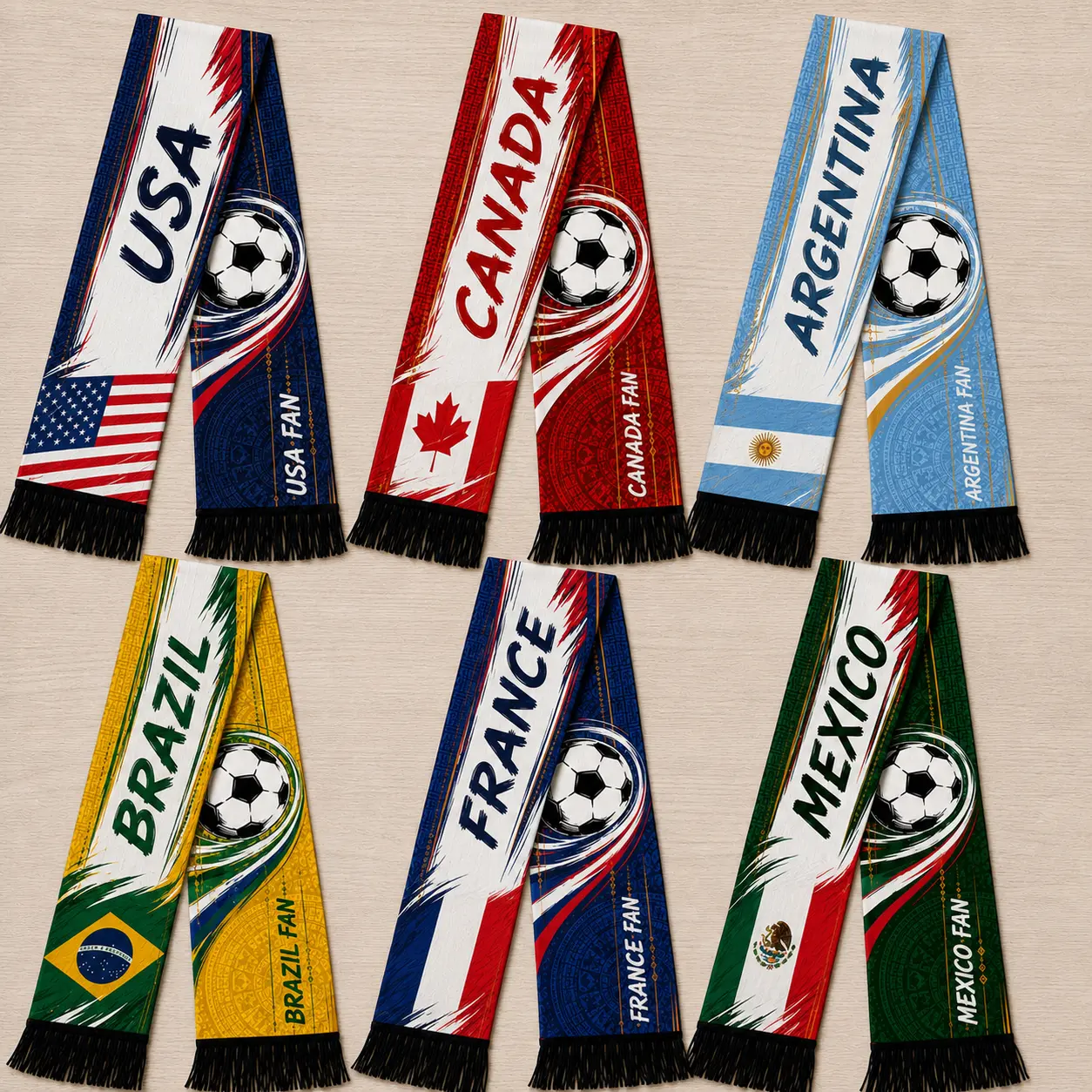 International Football Fan Scarf Collection Double Sided Supporter Scarf Stadium Match Day Accessories National Team Inspired Sports Fan Gift for Men Women and Youth Fans