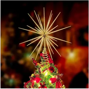 13.7 Inch Gold Christmas Tree Topper - 3D Burst Gold Tree Topper, Exploding Star Christmas Tree New Year Holiday Tree Decoration