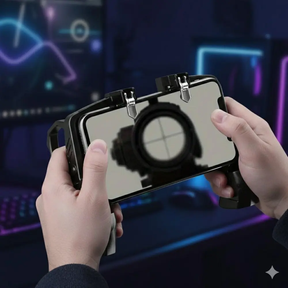 High Sensitivity Mobile Gaming Controller, Game Peripherals: Six-Trigger Layout, FPS Mapping, Ergonomic Design, Compatible with iOS/Android, One-Tap Rapid Fire, Zero Delay, Anti-Scratch Clip, Lightweight & Portable, Controller Grips, Game Night Gadget