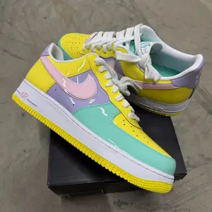 Nike Men's Air Force 1 Pastel Easter Fashion Sneaker in Vibrant Yellow Purple & Teal Colors Nike Men's Air Force 1 Pastel Easter Fashion Sneaker in Vibrant Yellow Purple & Teal Colors