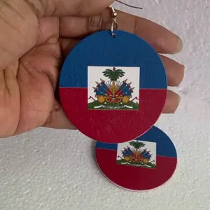 Haiti Haitian Wooden Flag Earrings - High-Quality Patriotic Statement Jewelry for Independence Day Celebrations