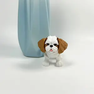 Cute Brown and White Shih Tzu Figurine, 3D Printed Floppy-eared Dog Model with Movable Joints, Fun Desktop and Bookshelf Decoration, Adorable Stress-relief Pet Decor, Home Decoration, Perfect Gift for Dog Lovers, Cartoon Animal Desktop Ornament