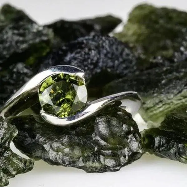 Moldavite Gemstone Solitaire Ring .925 Silver