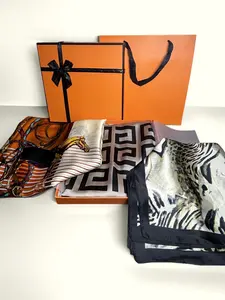 Valentine's Day 3-Pack Imitation Silk Scarf Gift Box Set, New Geometric Colorblock Scarves, Fashion Versatile Beach Shawl, 180x90 Cm