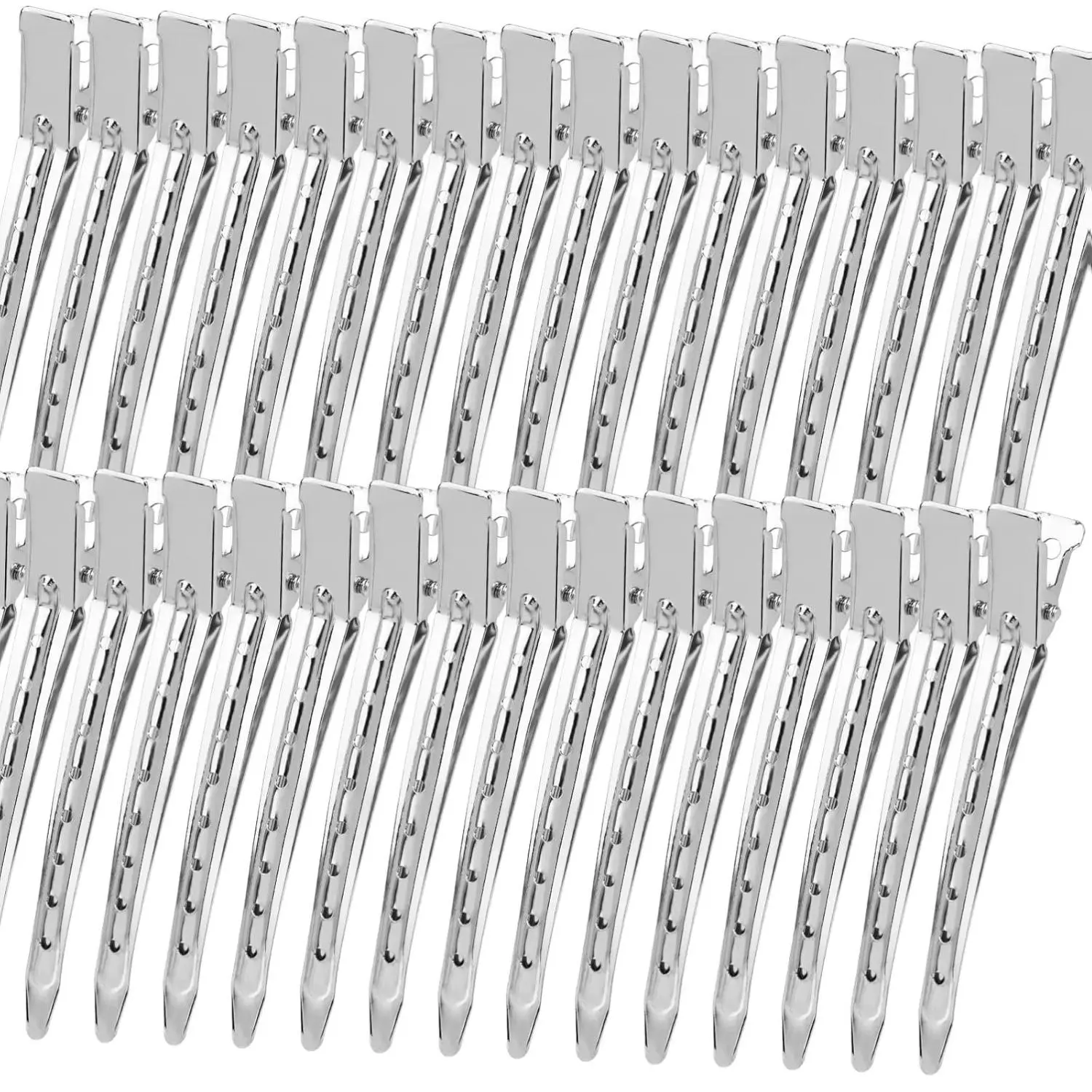 Silver 3.5-Inch Metal Duck Billed Alligator Curl Clips (30pcs with Holes) – Set, Half-Up, Neutral, Traditional Hair Clips for Salon Styling, Thick Hair Rollers, Silver Hair Clips