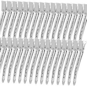 Duck Billed Clips, 30pcs 3.5 Inch Metal Alligator Curl Hair Clips with Holes for Styling, Coloring, Thick Hair Rollers, Salon Use, Silver