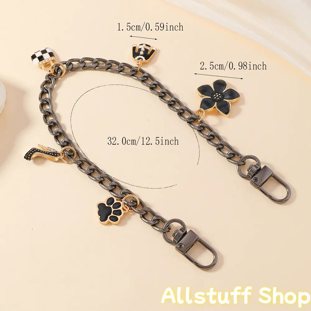 Floral Bow Pearl Bag Chain Pendants, Gold Curb Chain Charms with Pink Flower & Star Charms, Sweet Coquette Bag Decoration Keychain, Cute Girly Bag Pendant for Backpack Purse, Ideal for Fashion Girls & Spring Lovers
