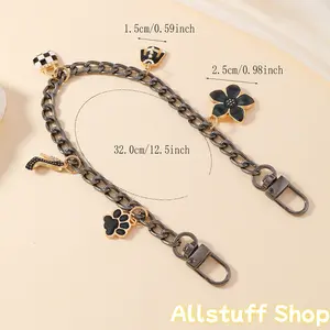 Floral Bow Pearl Bag Chain Pendants, Gold Curb Chain Charms with Pink Flower & Star Charms, Sweet Coquette Bag Decoration Keychain, Cute Girly Bag Pendant for Backpack Purse, Ideal for Fashion Girls & Spring Lovers