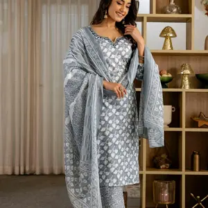 Beautiful Hand Embroidery Three Pieces Cotton kurta Suits in Two Colors Sizes S to 2XL for Women Clothes Womenswear