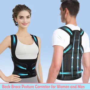 Unisex adjustable posture corrector with adjustable shoulder straps and back support panel; lumbar trainer to prevent slouching; breathable shoulder straps and protective gear