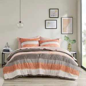 360 stand Twin Size Jaxon Stripe Decorative Microfiber Soft Bedding Set, 68x86x1.5 in. Comforter with Bed Sheets, Coral-Grey (MPE10-1073), Decorative Bedding Set, Microfiber Bedding Set