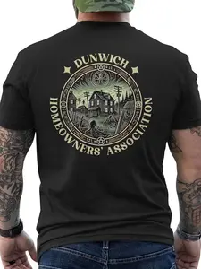 Dunwich Homeowners Association Men's Graphic T-Shirt | 100% Cotton Gothic Cthulhu Octopus Art | Vintage Horror Dark Aesthetic Streetwear Tee | Mystery Occult Style Casual Top