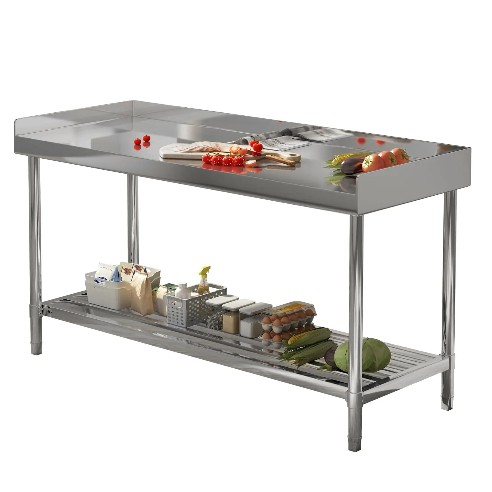 Stainless Steel Work Table,24"X48" NSF Commercial Kitchen Prep Table with Backsplash & Adjustable Shelf,Heavy Duty Workstation for Restaurant, Home & Hotel