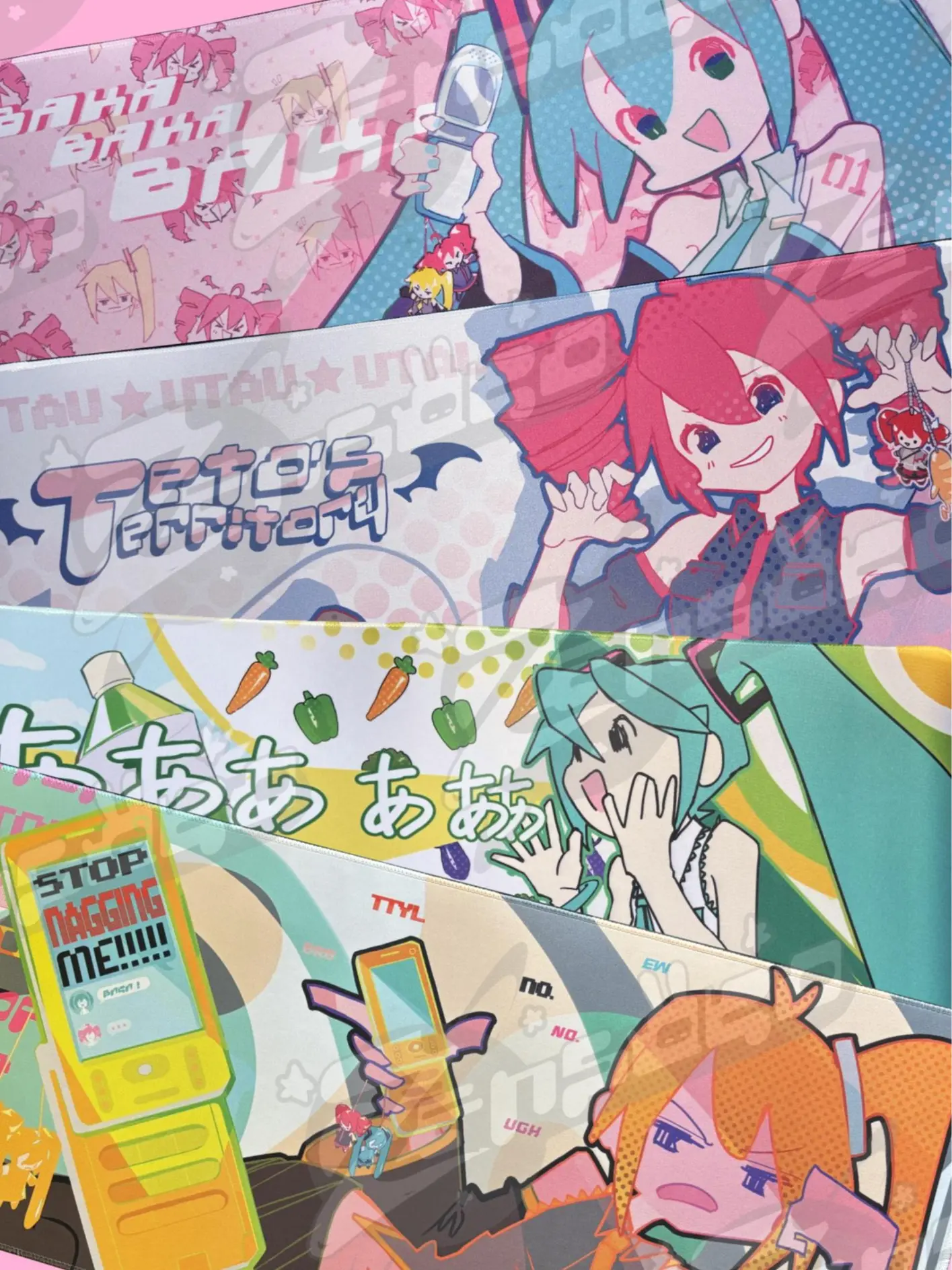 Vocaloid Large Deskmats Hatsune Miku Kasane Teto Akita Neru 70cm x 30cm Soft Touch Vibrant Colors Pastel Design Anime Mousepad